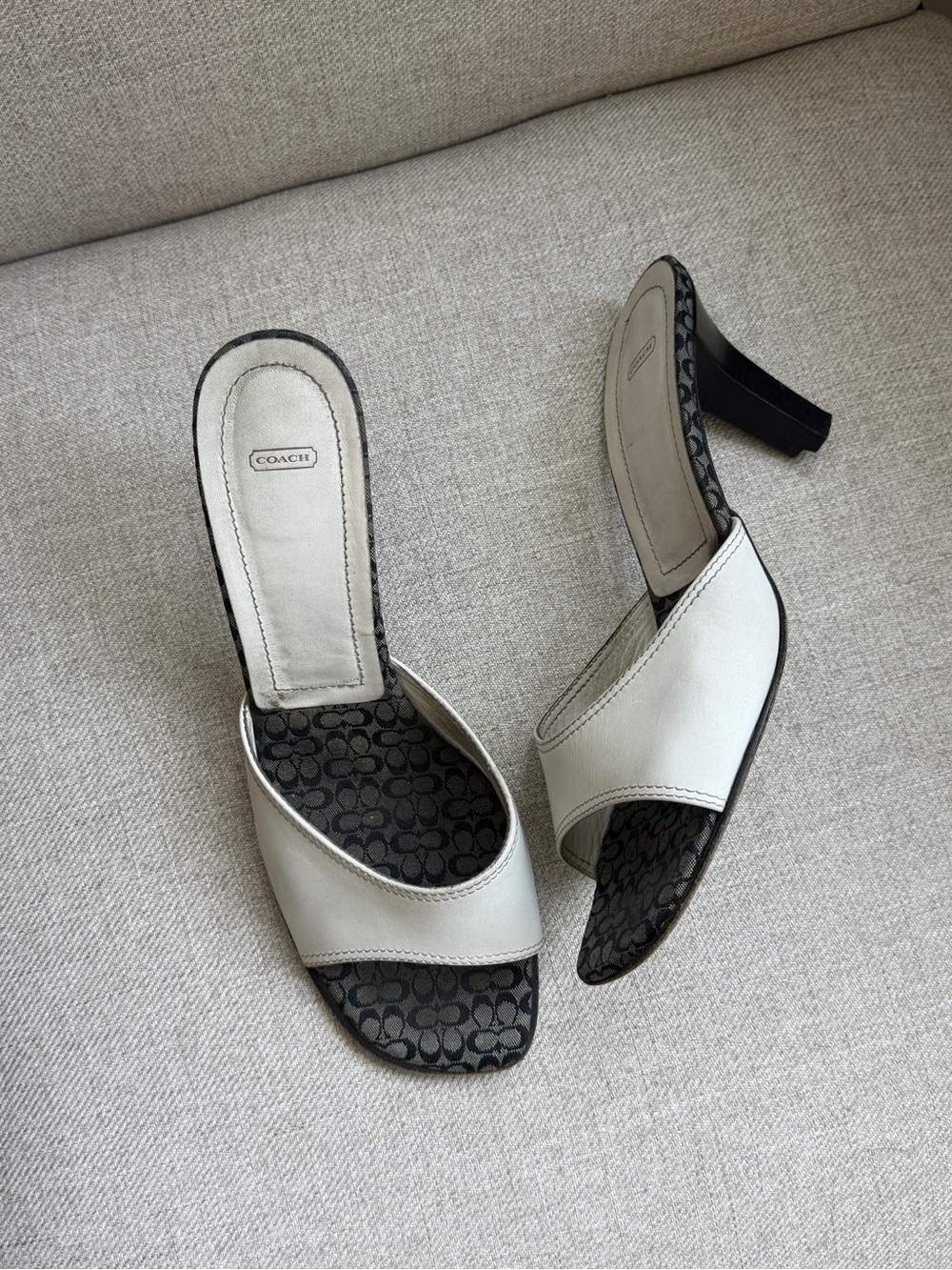 COACH Women's White Leather Slide Sandals vintage